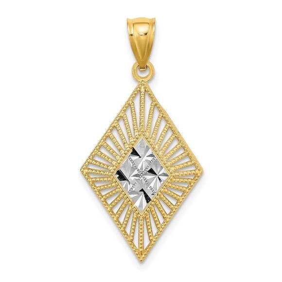 14k Yellow Gold w/Rhodium D/C Diamond Shape Charm